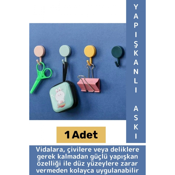 İz Bırakmaz Montaj Gerektirmez Mutfak Banyo Ev Ofis Kendinden Yapışkanlı Renkli Pratik Duvar Askısı