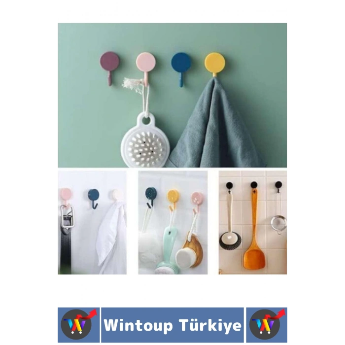 İz Bırakmaz Montaj Gerektirmez Mutfak Banyo Ev Ofis Kendinden Yapışkanlı Renkli Duvar Askısı 5 Adet