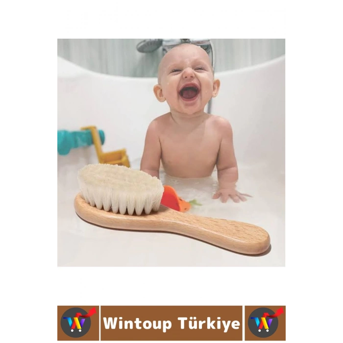 Bebek Hassas Cilt İçin Banyo Saç Bakım Tarak Fırça Organik Keçi Kılı Ahşap Saplı Bebek Banyo Tarağı