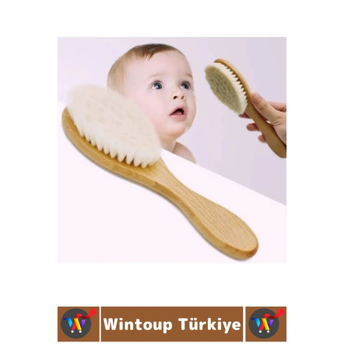 Bebek Hassas Cilt İçin Banyo Saç Bakım Tarak Fırça Organik Keçi Kılı Ahşap Saplı Bebek Banyo Tarağı