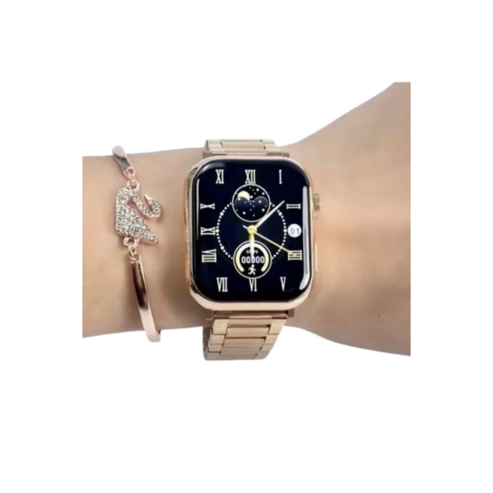 IOS/Android Uyumlu Amoled Ekran Kadın Akıllı Saat 3 Strap+Bileklik Hediyeli Amoled Ekran