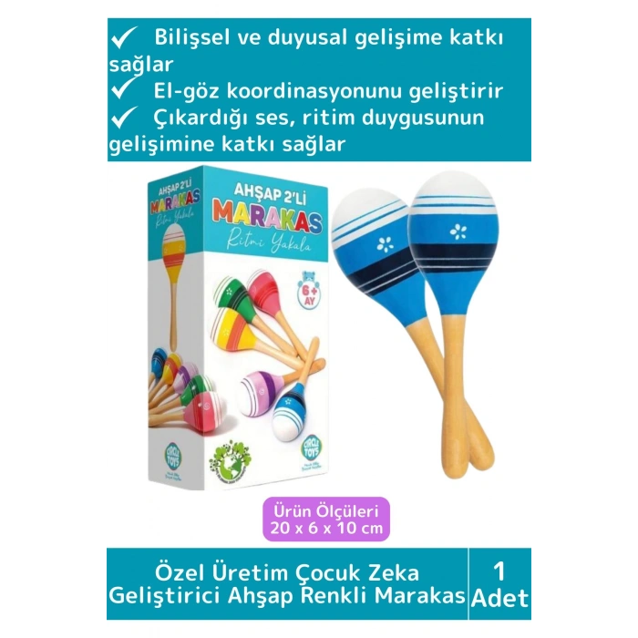 Özel Üretim Eğitici Zeka Koordinasyon Geliştirici Kişisel Gelişim Çocuk Ahşap Renkli Marakas 2li