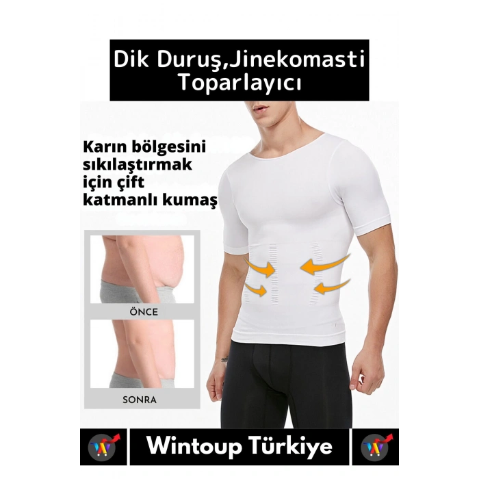 Özel Dik Duruş Jinekomasti Bel Göğüs Göbek Toparlayıcı Sıkılaştırıcı Etki Yuvarlak Yaka Erkek Korse