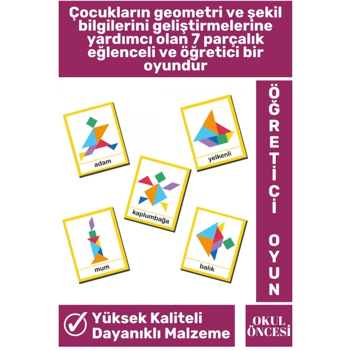 Preschool Eğitici Öğretici Zeka Görsel Algı Geliştirici Okul Öncesi Eğlenceli-DEV TANGRAM
