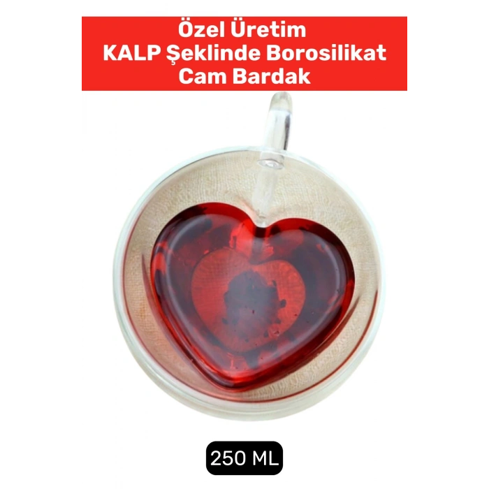 Özel Üretim Yüksek Kaliteli Isıya Dirençli Dekoratif Şık Kalp Şeklinde Borosilikat Cam Bardak