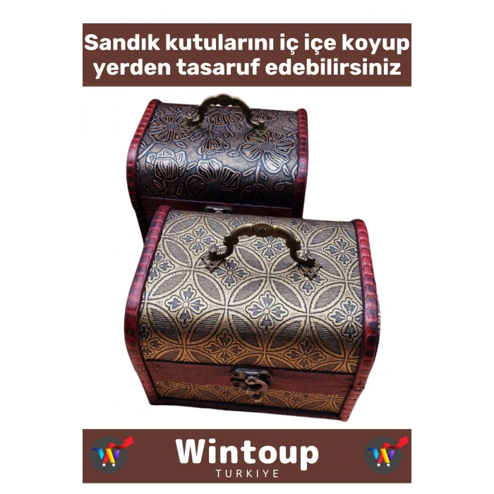 Özel El İşçiliği Vintage Eskitmeli Nostaljik Dekoratif Hediyelik Ahşap Deri 3lü SANDIK KUTUSU