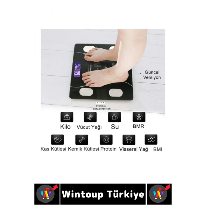 Premium Yağ Kas Su Kemik Ölçümü 180 Kg Kapasite Bluetooth Kontrollü Dijital LCD Ekran Akıllı Tartı
