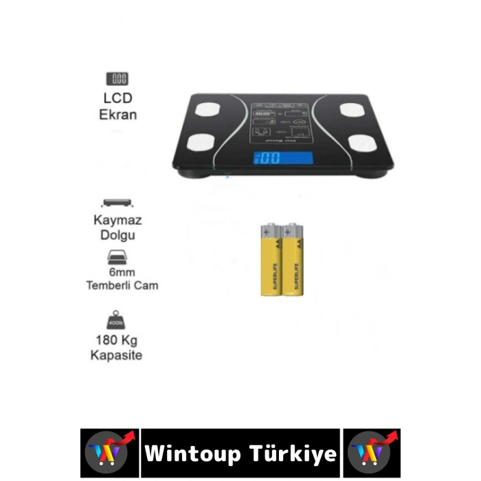 Premium Yağ Kas Su Kemik Ölçümü 180 Kg Kapasite Bluetooth Kontrollü Dijital LCD Ekran Akıllı Tartı