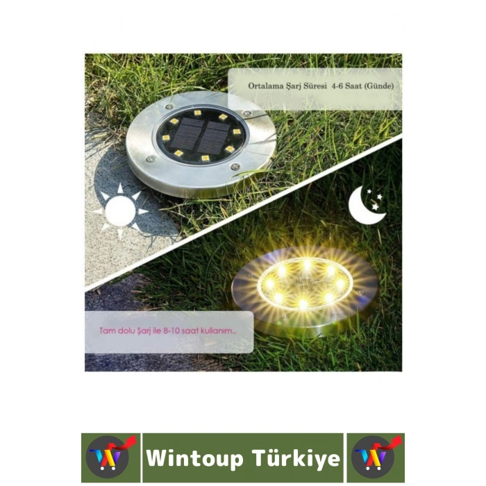 Premium Suya Dayanıklı Çim Zemin Bahçe Peyzaj 8 Ledli Kazıklı Solar Güneş Enerjili Aydınlatma 8 Adet