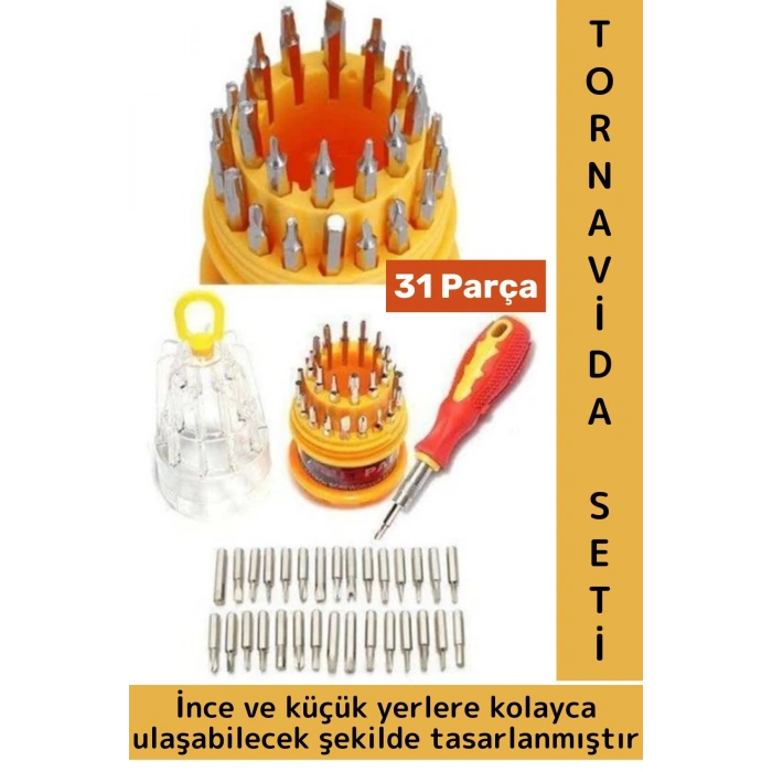 Kompakt Çok Amaçlı Cep Telefonu Laptop Kaymaz Kauçuk Saplı Pratik Yumurta Tornavida Seti 31 Parça