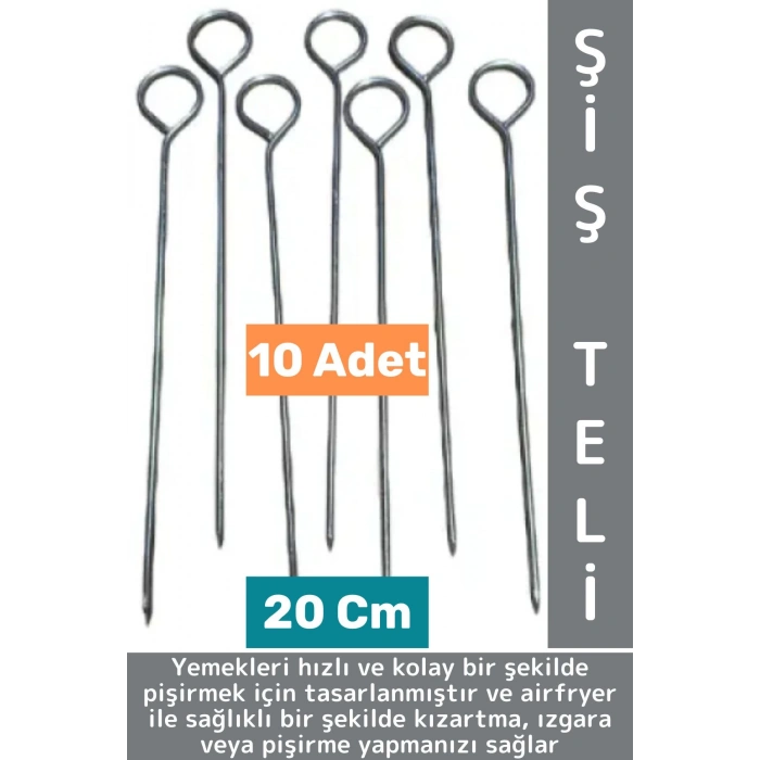 Premium Uzun Ömürlü Isıya Dayanıklı Sebze Et Tavuk Balık Izgara Airfryer Şiş Teli 20 Cm X 10 Adet