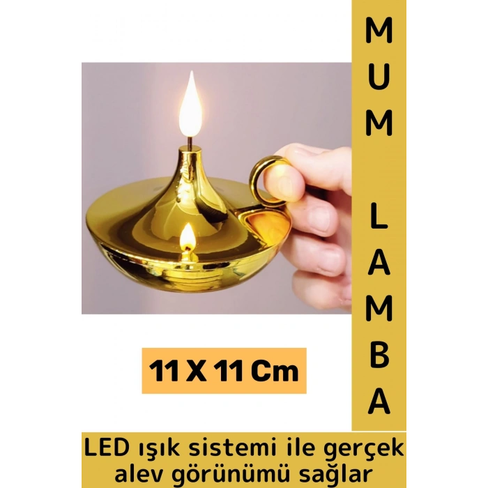 Premium Konsept Hediyelik Dekoratif Nostaljik LED Işık Alev Görünümlü Çok Şık Pilli GOLD Mum Lamba