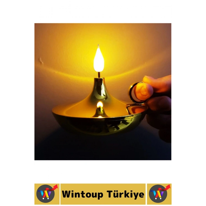 Premium Konsept Hediyelik Dekoratif Nostaljik LED Işık Alev Görünümlü Çok Şık Pilli GOLD Mum Lamba