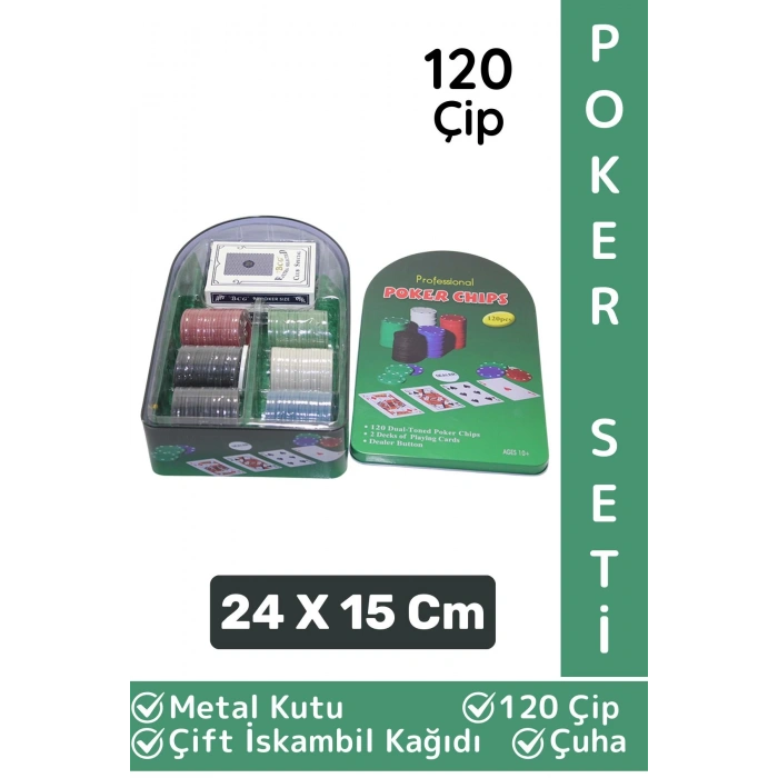 Premium Blackjack Texas Holdem Casino 120 Poker Çip Çift İskambil Kağıdı Metal Kutu Poker Oyunu Seti