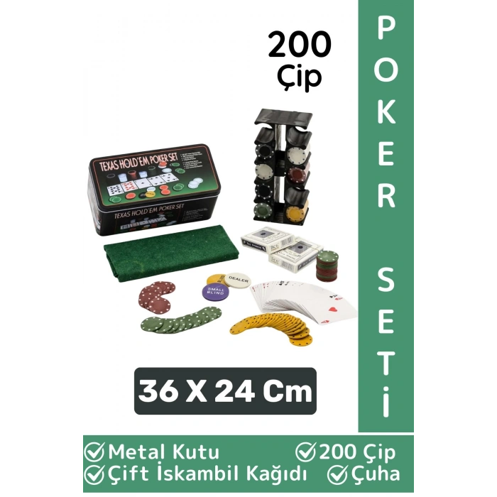Luxery Blackjack Texas Holdem Casino 200 Poker Çipi Çift İskambil Kağıdı Metal Kutu Poker Oyunu Seti