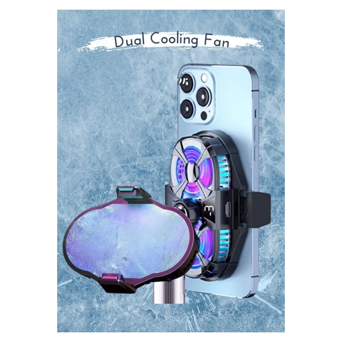 Telefon Soğutucu Çift Fanlı 3 Hız Kademeli RGB Işıklı IPhone11 / Pro /Promax Uyumlu