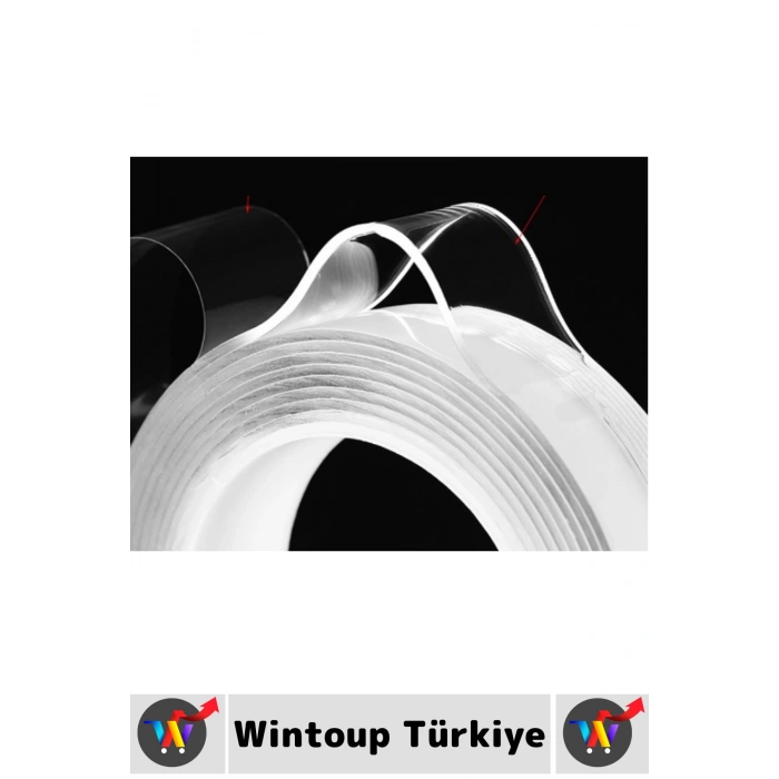 Ultra Güçlü Esnek Kesilebilir Kolay Kullanım Estetik Çift Taraflı Nano Şeffaf Bant 3 CmX2 Metre 3 Ad