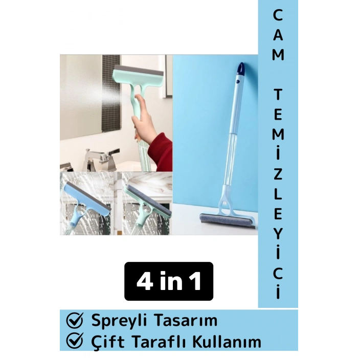 Premium Banyo Mutfak Fayans Oto Ayna Çift Taraflı 4 in 1 Spreyli Çek Çekli Camsil Fırça Aparatı