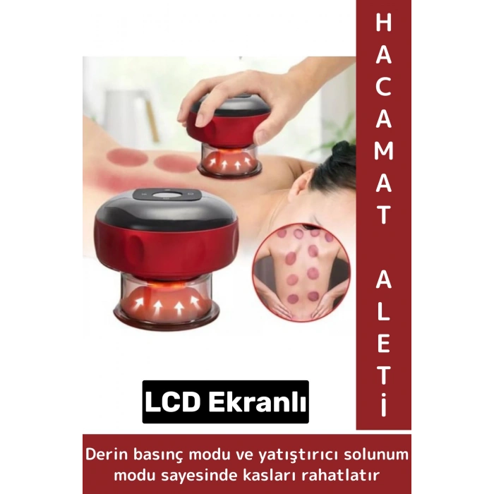 Premium Seri Taşınabilir Ev Ofis Seyahat 6 Isı/Güç Modlu LCD Ekranlı Elektronik Vakum Hacamat Aleti