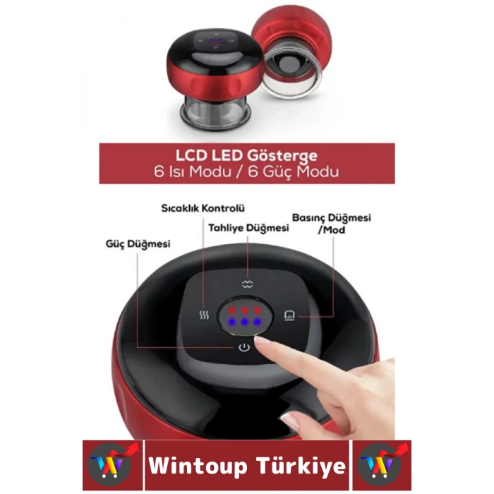 Premium Seri Taşınabilir Ev Ofis Seyahat 6 Isı/Güç Modlu LCD Ekranlı Elektronik Vakum Hacamat Aleti