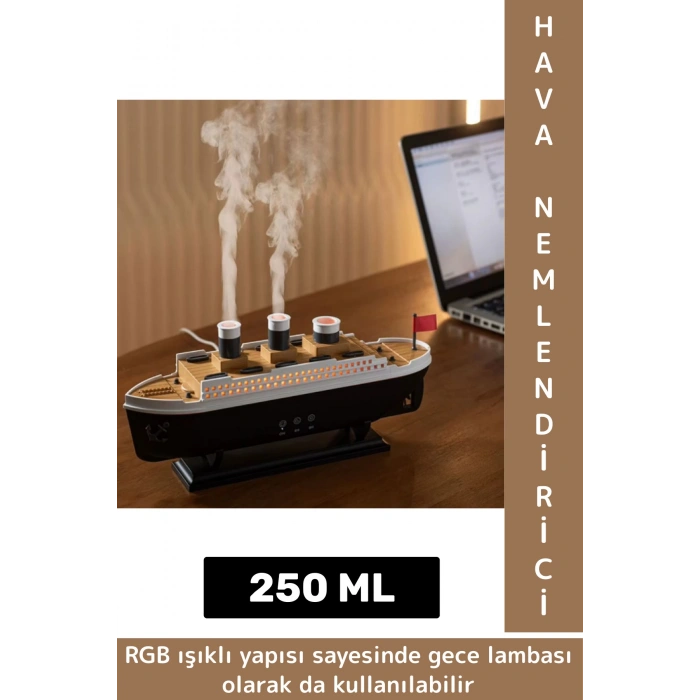 Premium RGB Aydınlatma Uzaktan Kumandalı Titanik Gemi Tasarım Gece Lambası Şık Oda Hava Nemlendirici