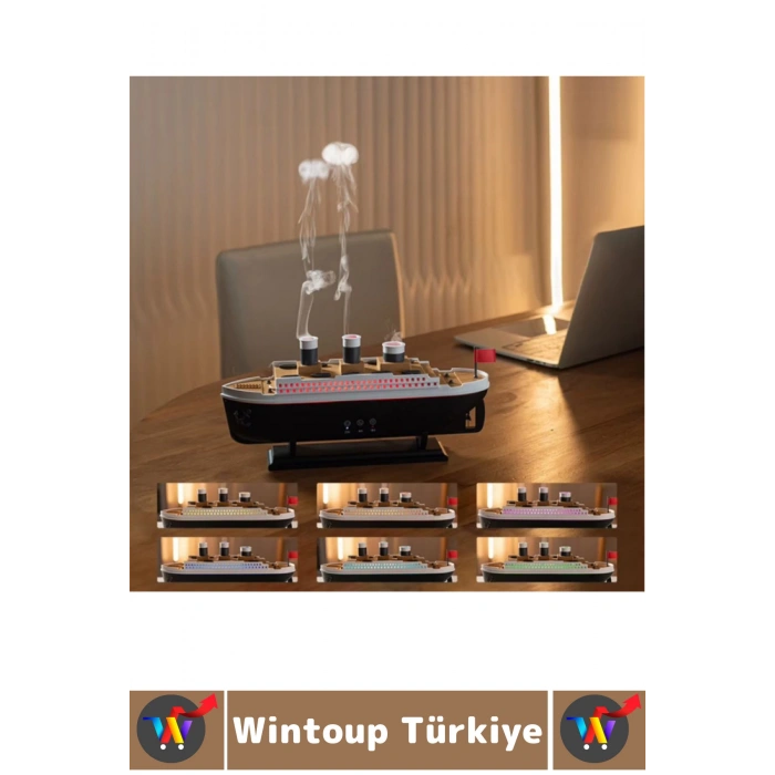 Premium RGB Aydınlatma Uzaktan Kumandalı Titanik Gemi Tasarım Gece Lambası Şık Oda Hava Nemlendirici