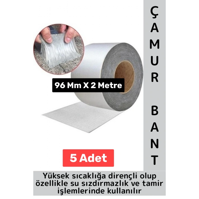 Ultra Güçlü Su Geçirmez Isıya Dayanıklı Alüminyum İzolasyon Tamirat 96 Mm X 2 Metre Çamur Bant 5 Adt