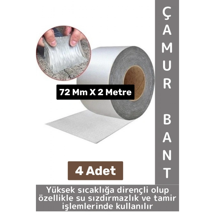 Ultra Güçlü Su Geçirmez Isıya Dayanıklı Alüminyum İzolasyon Tamirat 72 Mm X 2 Metre Çamur Bant 4 Adt