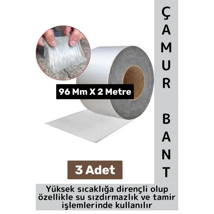 Ultra Güçlü Su Geçirmez Isıya Dayanıklı Alüminyum İzolasyon Tamirat 96 Mm X 2 Metre Çamur Bant 3 Adt