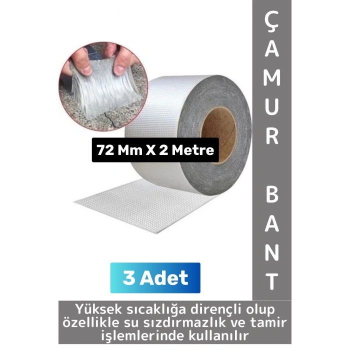 Ultra Güçlü Su Geçirmez Isıya Dayanıklı Alüminyum İzolasyon Tamirat 72 Mm X 2 Metre Çamur Bant 3 Adt