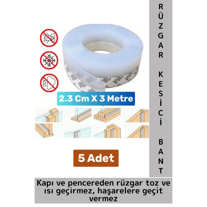 Premium Kapı Altı Pencere Rüzgar Toz Isı Böcek Haşere Önleyen Rüzgar Kesici Bant 3 Metre 5 Adet