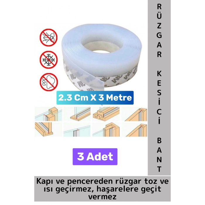 Premium Kapı Altı Pencere Rüzgar Toz Isı Böcek Haşere Önleyen Rüzgar Kesici Bant 3 Metre 3 Adet