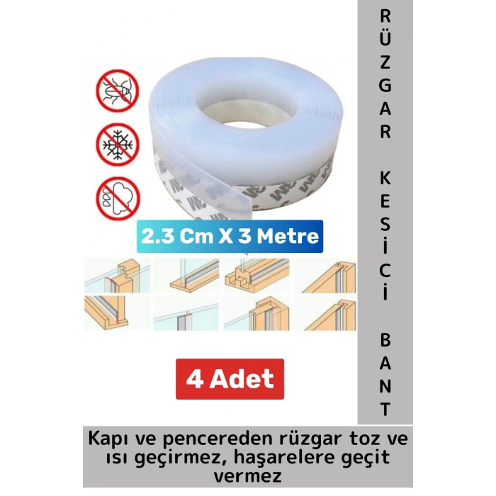 Premium Kapı Altı Pencere Rüzgar Toz Isı Böcek Haşere Önleyen Rüzgar Kesici Bant 3 Metre 4 Adet