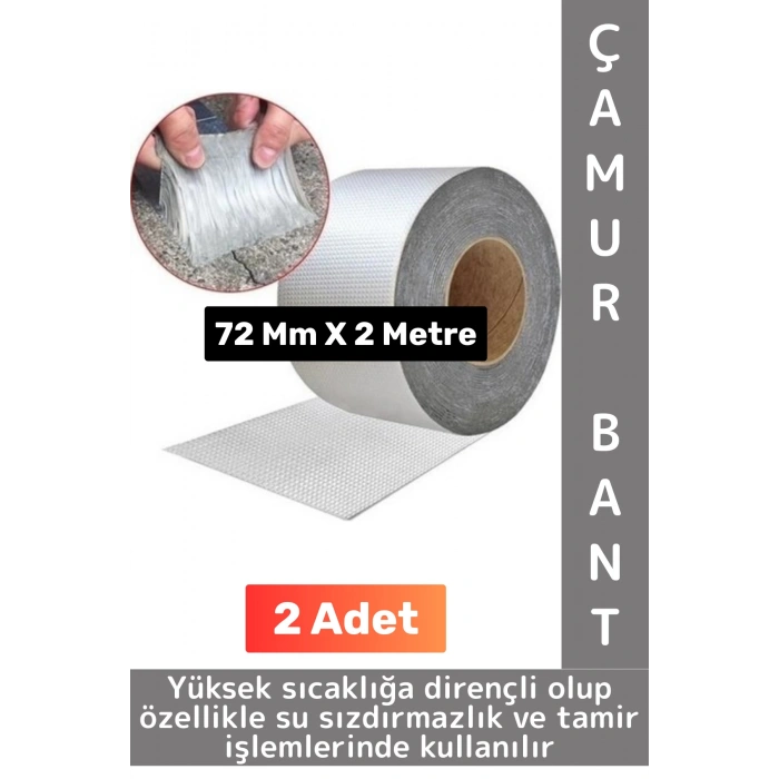 Ultra Güçlü Su Geçirmez Isıya Dayanıklı Alüminyum İzolasyon Tamirat 72 Mm X 2 Metre Çamur Bant 2 Adt