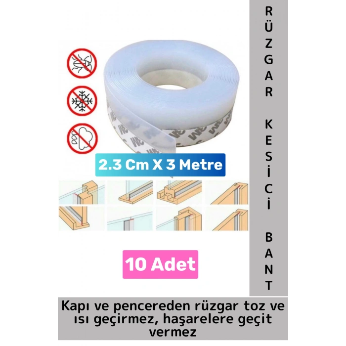 Premium Kapı Altı Pencere Rüzgar Toz Isı Böcek Haşere Önleyen Rüzgar Kesici Bant 3 Metre 10 Adet