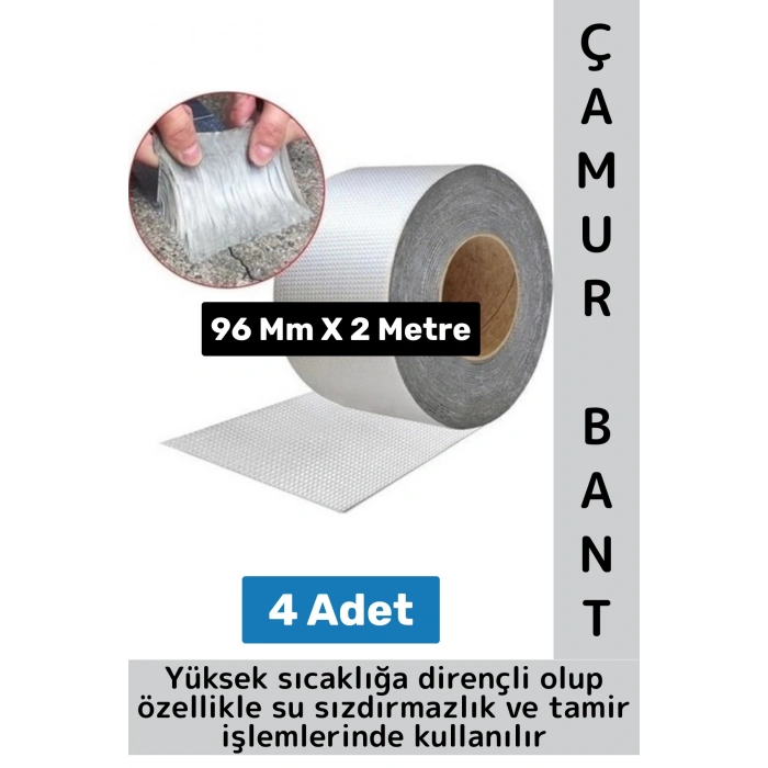 Ultra Güçlü Su Geçirmez Isıya Dayanıklı Alüminyum İzolasyon Tamirat 96 Mm X 2 Metre Çamur Bant 4 Adt