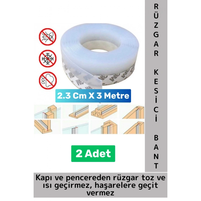 Premium Kapı Altı Pencere Rüzgar Toz Isı Böcek Haşere Önleyen Rüzgar Kesici Bant 3 Metre 2 Adet