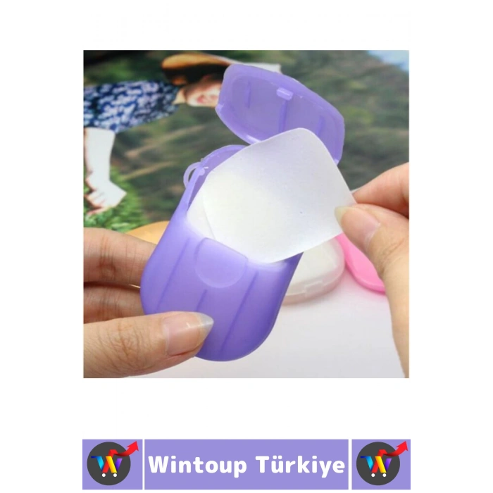 Seyahat Tipi Kamp Outdoor Okul Ofis Hafif Suda Kolay Çözünen Sabunluk Tasarımlı Kağıt Sabun 20 Adet