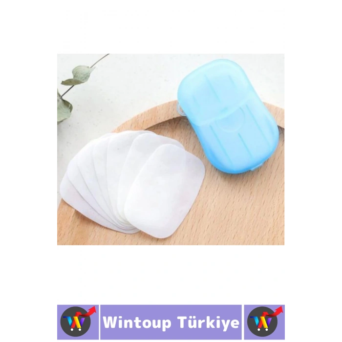 Seyahat Tipi Kamp Outdoor Okul Ofis Hafif Suda Kolay Çözünen Sabunluk Tasarımlı Kağıt Sabun 20 Adet