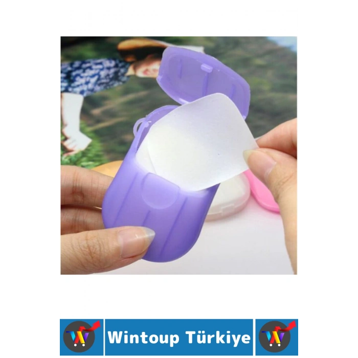 Seyahat Tipi Kamp Outdoor Okul Ofis Hafif Suda Kolay Çözünen Sabunluk Tasarımlı Kağıt Sabun 40 Adet