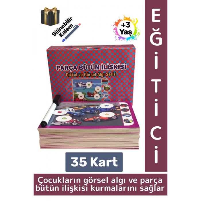 Eğitici Çocuk Görsel Algı Beceri Geliştirici Silinebilir Kalem 35 Kart Parça Bütün İlişkisi 3-6 Yaş