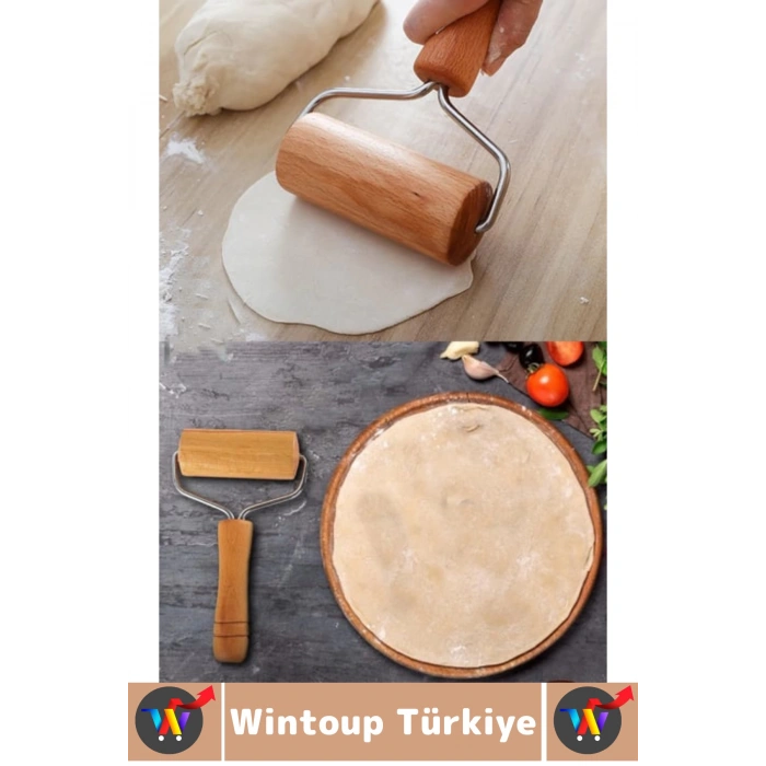 Ergonomik Kolay Tutuş Pizza Kurabiye Hamur Şekillendirici Hijyenik Doğal Ahşap Hamur Açma Rulosu