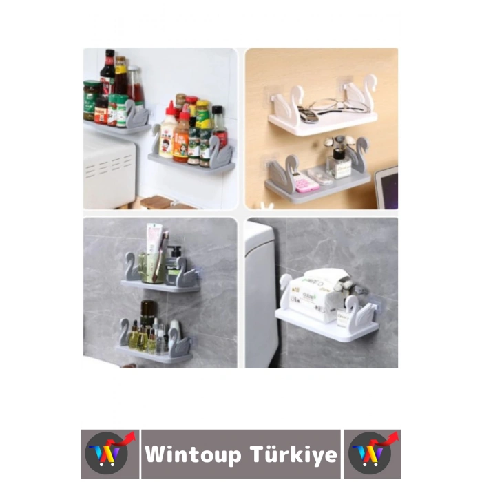 Yüksek Kaliteli Plastik Mutfak Banyo Takı Organizer Çok Şık Kuğu Tasarımlı Kendinden Yapışkanlı Raf