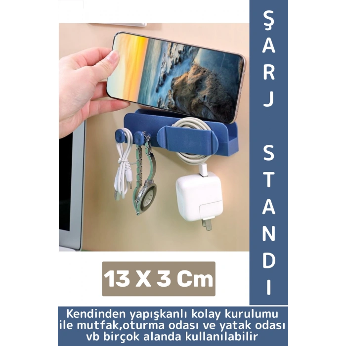 Kendinden Yapışkanlı Mutfak Yatak Oturma Odası Dağınıklık Önleyen Çok Amaçlı Duvar Tipi Şarj Standı