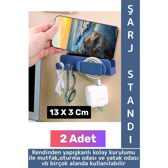 Kendinden Yapışkanlı Mutfak Yatak Oturma Odası Dağınıklık Önleyen Çok Amaçlı Duvar Şarj Standı 2 Adt