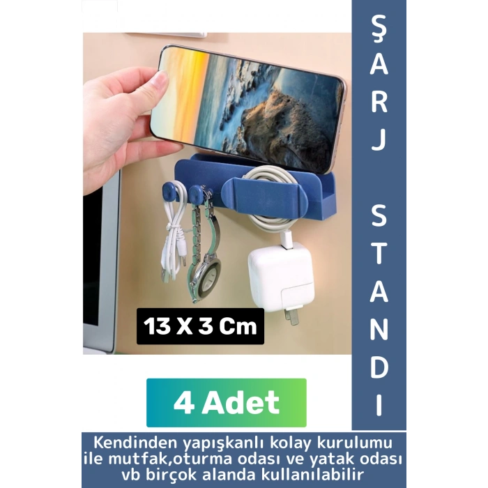 Kendinden Yapışkanlı Mutfak Yatak Oturma Odası Dağınıklık Önleyen Çok Amaçlı Duvar Şarj Standı 4 Adt