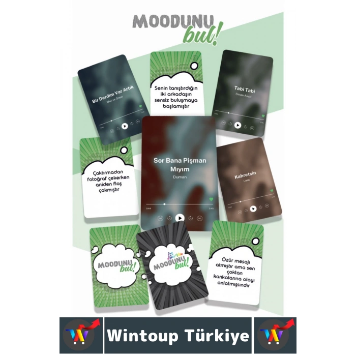 Eğlenceli Genç Yetişkin Arkadaş Müzik Oyunu Moodunu Bul Mini-Lyric Vibe Oyun Kartları 45 Kart