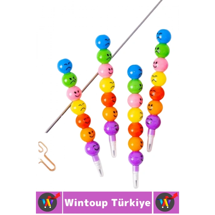 Eğlenceli Çocuk İlgi Çekici Okul Değiştirilebilir Uçlu Sevimli Emojili Yumurtlayan Kalem 4 Adet