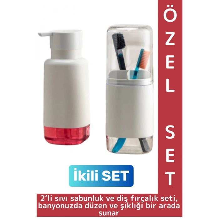 Dayanıklı Banyo Sabun Losyon Şampuan Pratik Çok Şık Modern Sıvı Sabunluk Diş Fırçalık İkili SET