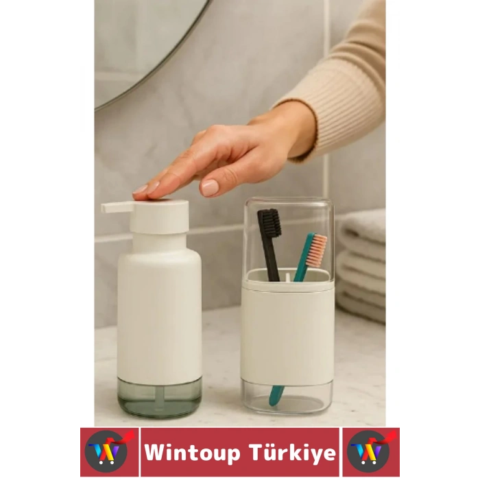 Dayanıklı Banyo Sabun Losyon Şampuan Pratik Çok Şık Modern Sıvı Sabunluk Diş Fırçalık İkili SET